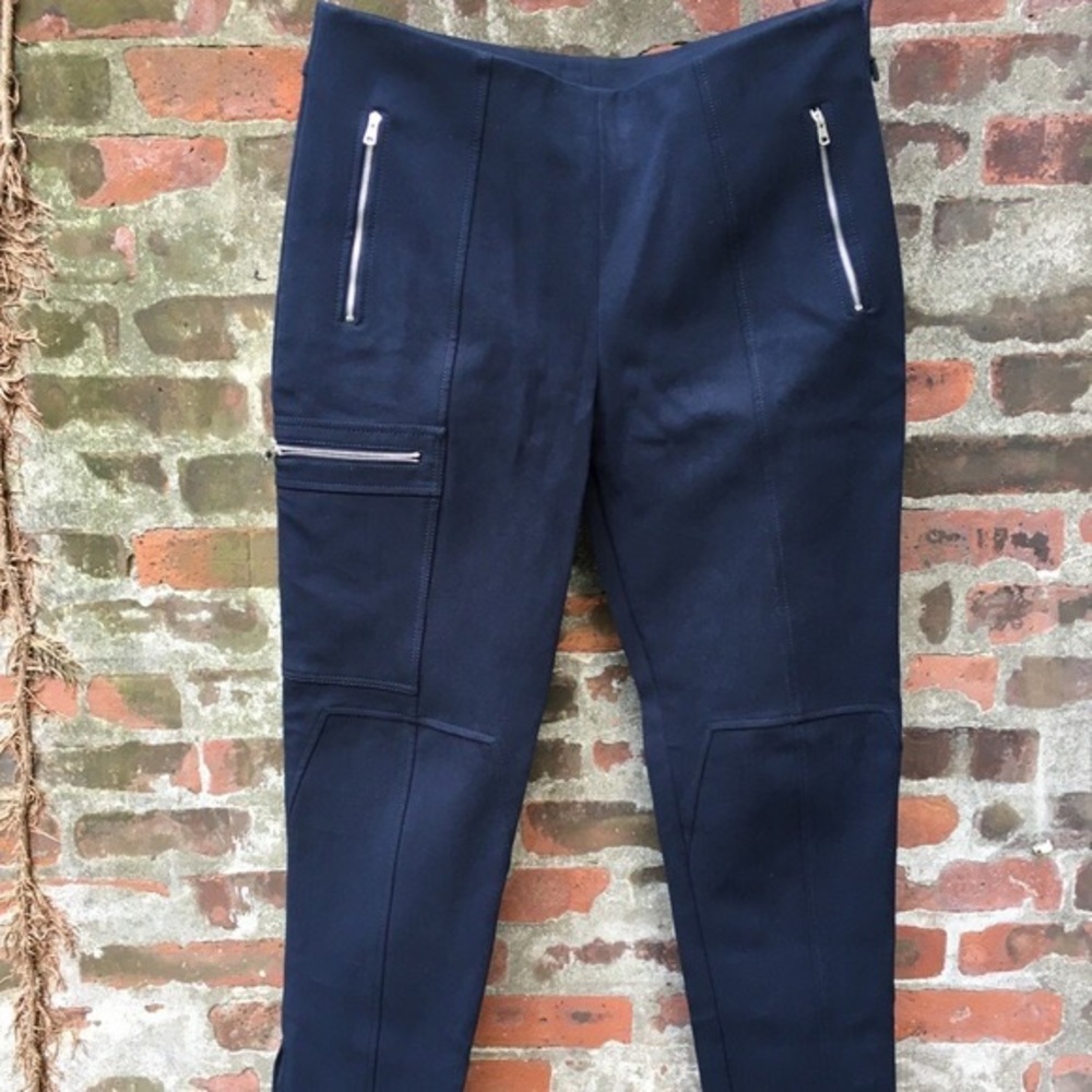 Chloe Navy twill trousers w zippers.